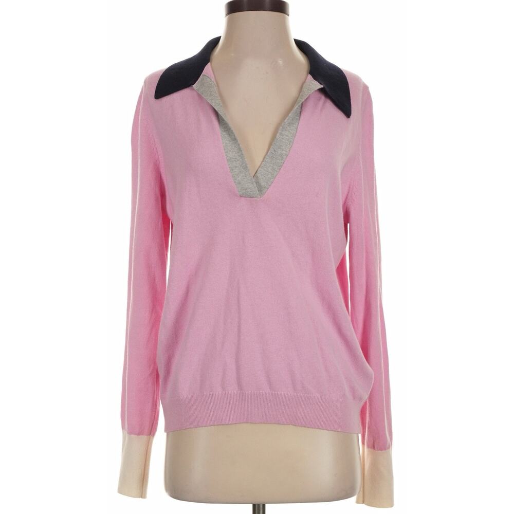 Boden Wool Knit Women Pink Colorblock Collared Polo Sweater Sz 8 Long Sleeve Top - Picture 3 of 9